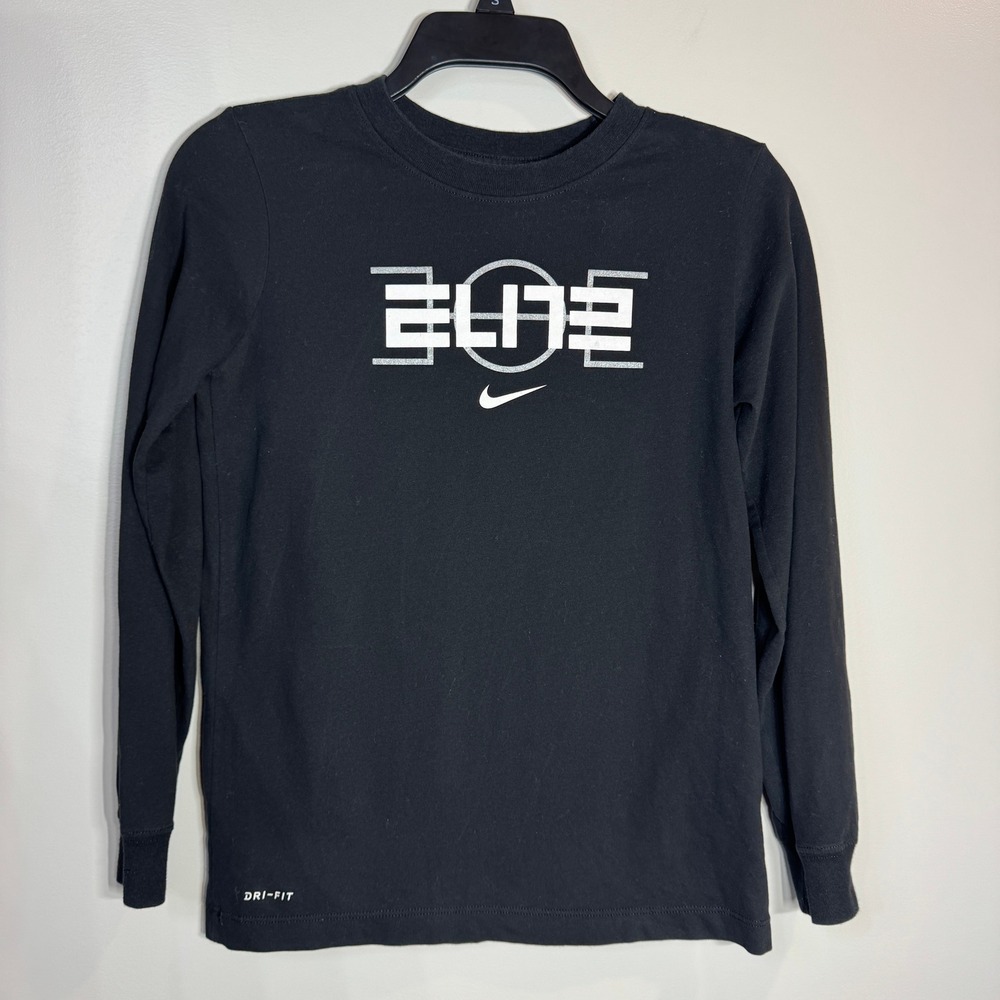 Nike Dri-FIT Long Sleeve Tee Black Youth Med Elite Basketball Graphic Basketball